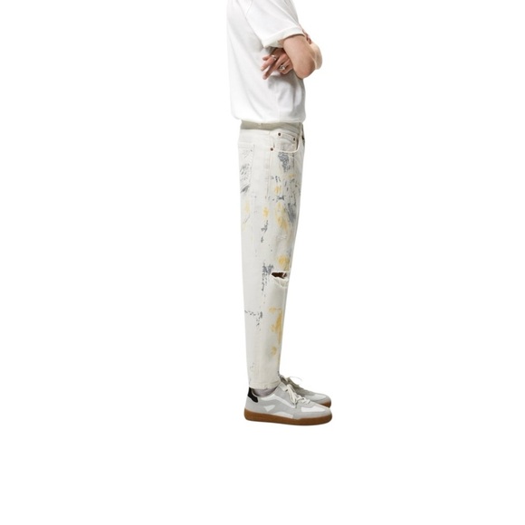 Zara Men Paint Spatter Ripped White Multi Colored Jeans - Picture 2 of 16